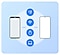 Two smartphones are shown. Between the devices are USB cable, Wi-fi, storage device and laptop icons. In the middle is connecting the two devices to indicate that data can be transferred through different options.