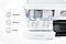 Close-up of Samsung washing machine detergent  drawer highlighted with blue. Next to it are three  icons for automation, calibration and sensing.