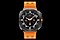 Galaxy Watch Ultra with black face displaying analog-style time with white numbers and dials