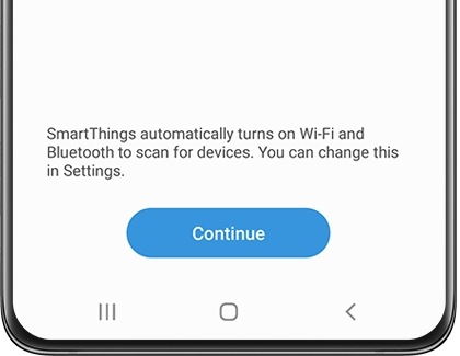 Continue option screen during the SmartThings app setup