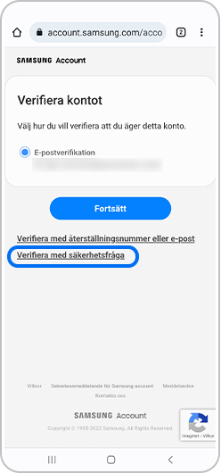 Steg 1. På skärmen Verifiera att det är du trycker du på "Verifiera med säkerhetsfråga".
