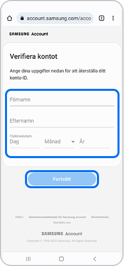 Steg 3. Ange din personliga information och välj därefter Fortsätt.