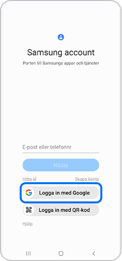 Steg 1. Klicka på Logga in med Google på skärmen för inloggning på Samsung account.