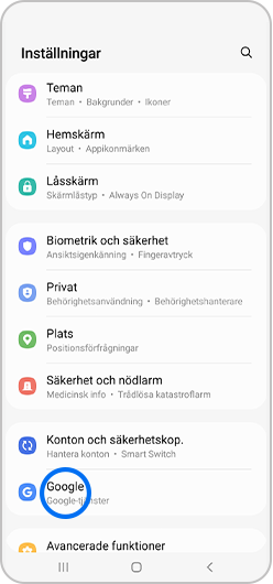 Steg 1. I menyn för "Inställningar" trycker du på alternativet "Google".