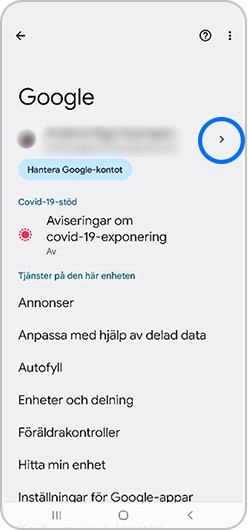 Steg 2. Tryck på ditt Google-konto och klicka på pilen till höger om ditt konto.