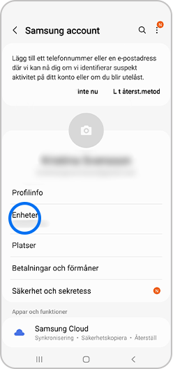 Steg 2. Tryck på "Enheter" för att kontrollera om det finns någon aktivitet på ditt konto som du inte har godkänt.