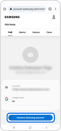 Tryck på Hantera Samsung account.