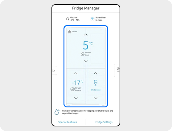 4Bild av skärmen för att justera temperaturen i kylskåp och frys i appen Fridge Manager