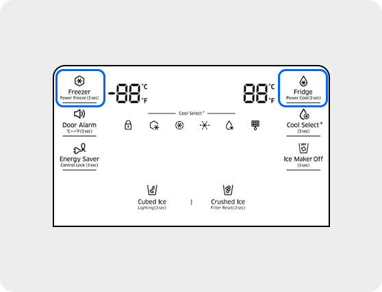 5Valen för Kylskåp och Frys markerade på skärmen.