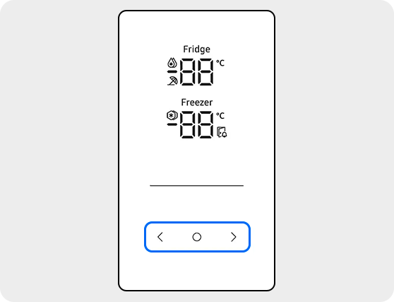 6Skärm på kylskåpsmodell med pilknappar.