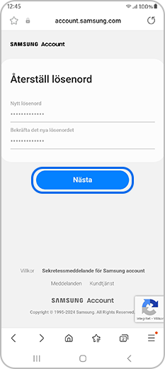 Återställ Samsung-kontots lösenord och bekräfta