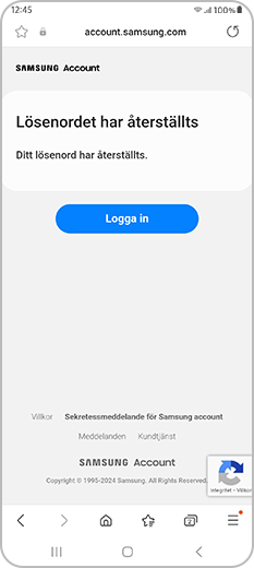 Webbsida för lösenordet har återställts