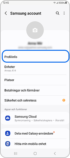 Profilinformation på Samsung-kontot