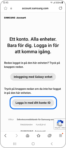 Logga in med ditt konto-id på Samsung-kontots webbsida