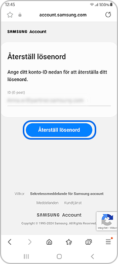 Återställ lösenord på Samsung-kontots webbsida