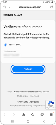 Verifiera telefonnumret som är kopplat till ditt Samsung-konto