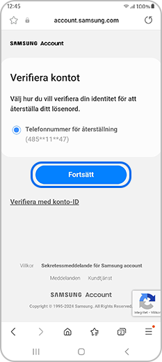 Verifiera att detta är du och Fortsätt