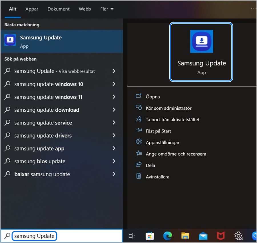 Söker efter Samsung Update på PC