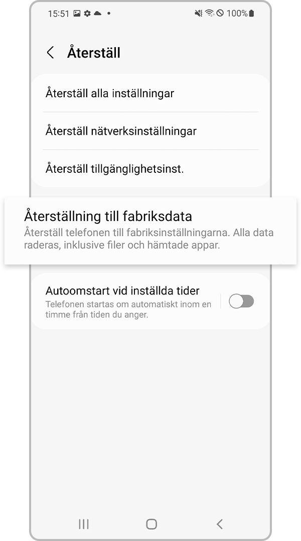 Återställning till fabriksdata.