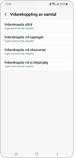 Välj vilken typ av vidarekoppling av samtal för din enhet.
