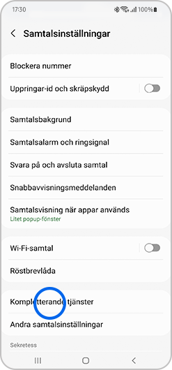 Tryck på Kompletterande tjänster.