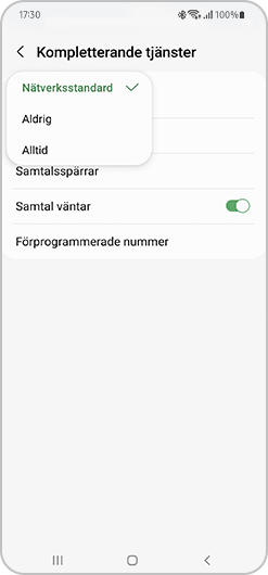 Välj mellan Nätverksstandard, Aldrig och Alltid.