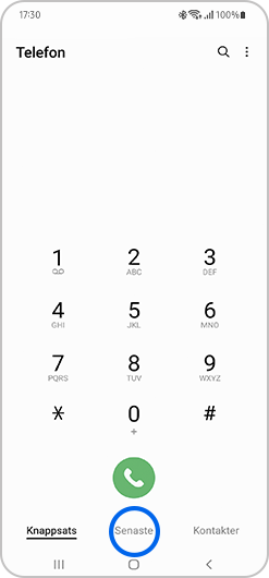 Tryck på Senaste i Telefon-appen.