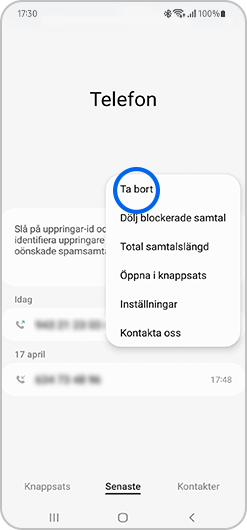 Välj Ta bort i Popup-menyn.