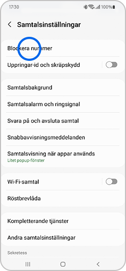 Tryck på Blockera nummer högst upp i menyn.