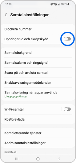 Välj Uppringar-id och skräpskydd.