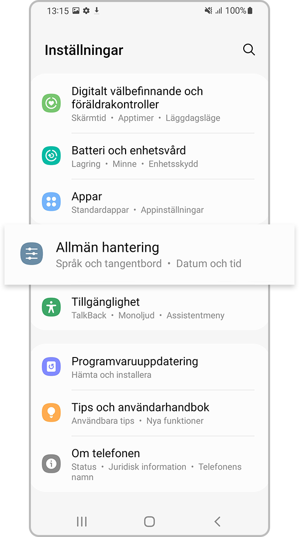 Inställningar > Allmän hantering