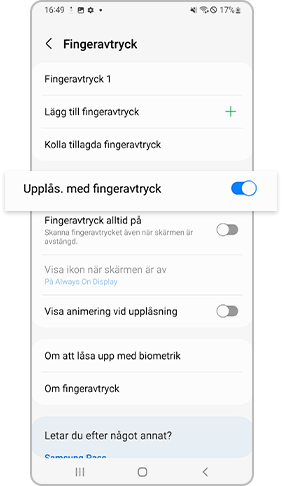 aktivera upplåsning med fingeravtryck