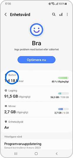 Tryck sedan på Batteri.