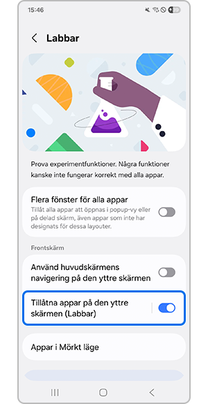 Slå på Tillåtna appar på den yttre skärmen