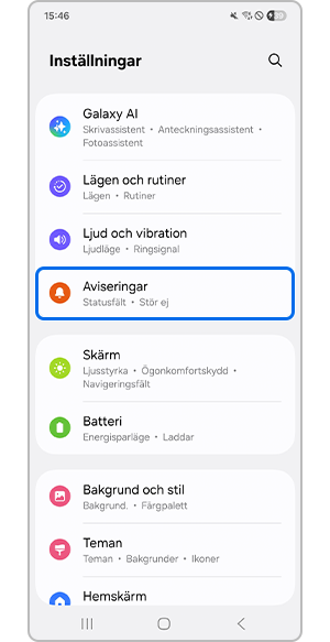 Val av aviseringsmeny