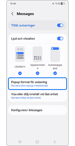 Välja popup-format för avisering