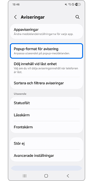 Välja Popup-format för meddelanden