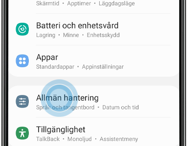 Allmän hantering meny vald.
