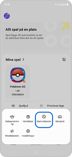 Game Booster lyfts fram i appen Gaming hub