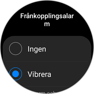 Lista över inställningar under Frånkopplingsalarm