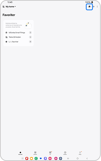Huvudsidan i SmartThings-appen