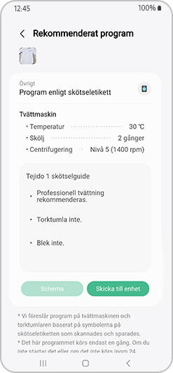 Starta den rekommenderade tvättcykeln