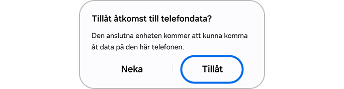 Tryck på knappen Tillåt för att komma åt telefondata