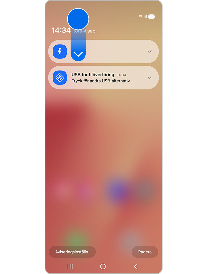Svepa nedåt och tryck på USB-inställningsmeddelandet