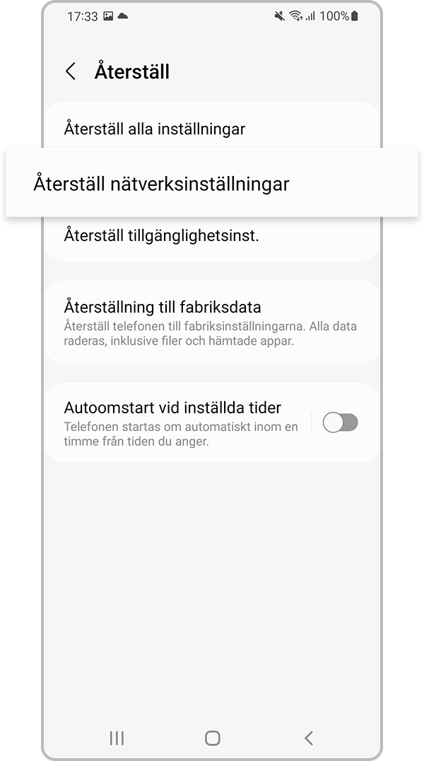 återställ nätverksinställningar steg 3