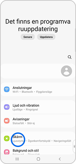 Skärm väljs i inställningar
