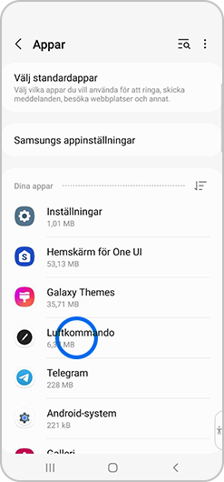 Luftkommando väljs i applistan