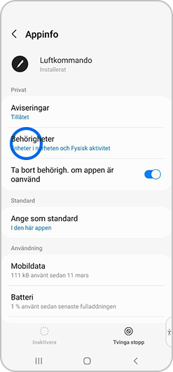 Behörigheter väljs