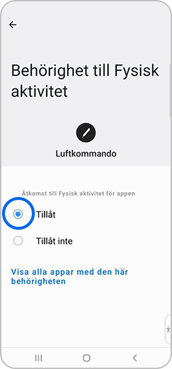 Tillåt väljs i behörighet till fysisk aktivitet