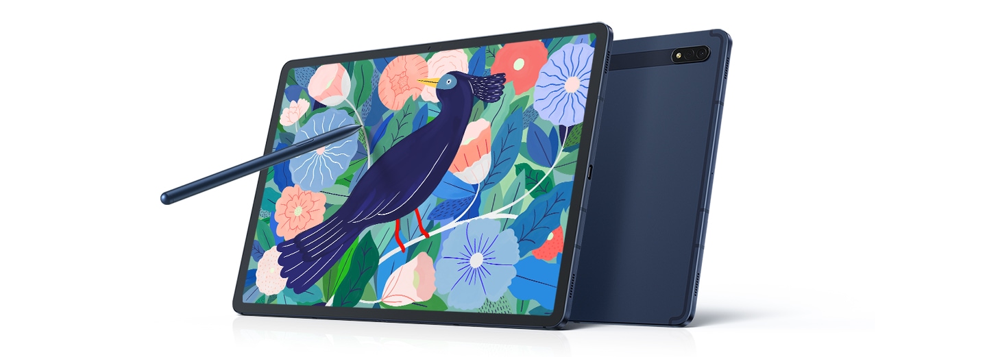 Galaxy Tab S7+ i Mystic Bronze med Book Cover Keyboard og S Pen